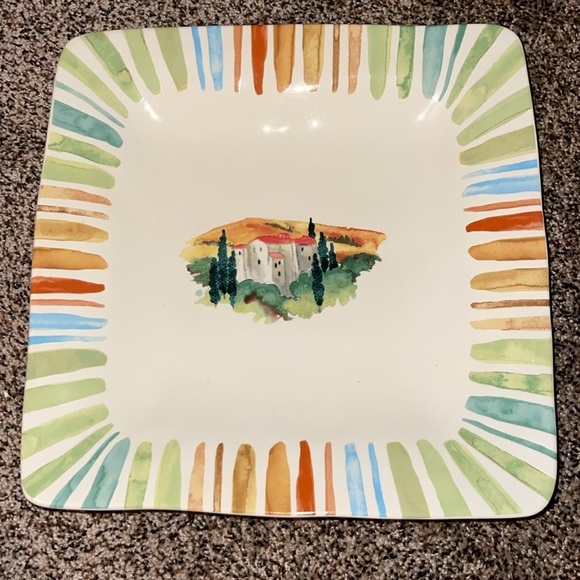 222 Fifth Tuscan Villa 10.5 in dinner plates Fine Porcelain China 3 pc square - Picture 2 of 5